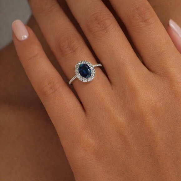 "Diana" Blue Sapphire Halo Ring - Picture 3 of 3